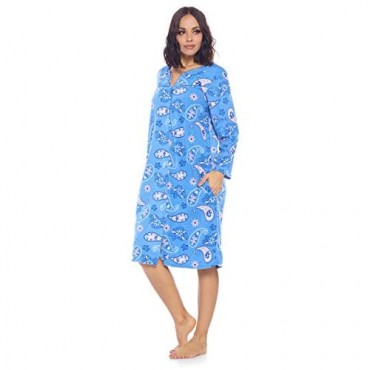 Casual Nights Women's Printed Fleece Snap-Front Lounger House Dress