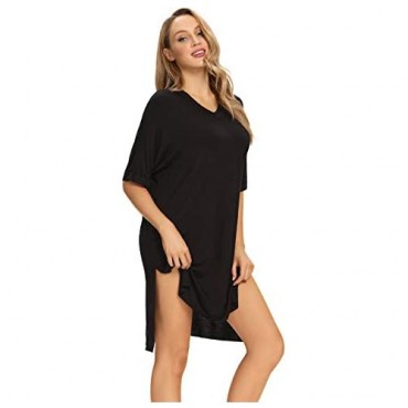C/N Pajama Shirts for Women Sleepwear Soft V Neck Plus Size Sleep Shirt Short Sleeves Comfy Casual Nightgowns Loungewear S-XL