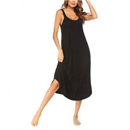 Coshow Long Sleep Dress Womens Full Length Tank Dress Sleeveless Pleated Loungewear Sleepwear S-XXL