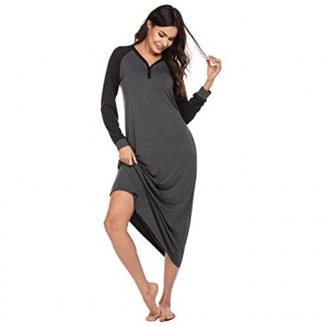 Ekouaer Long Nightgowns Womens Short Sleeve Loungewear Plus Size Sleepwear V-Neck Nightshirt with Pockets S-XXL