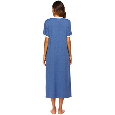 Ekouaer Loungewear Long Nightgown Women's Ultra-Soft Nightshirt Full Length Sleepwear with Pocket