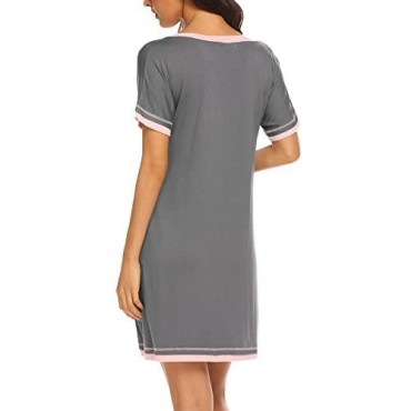 Ekouaer Nightgowns for Womens Short Sleeve Sleepwear Cotton V Neck Nightshirt Comfy Sleep Shirt S-XXL（Tie dye）
