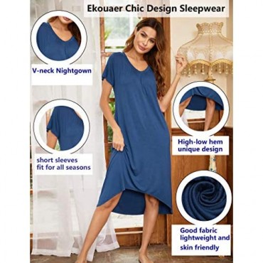 Ekouaer Nightgowns Womens Short Sleeve Sleepwear Comfy Loungewear Plus Size Night Shirt S-XXL