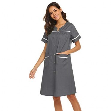 Ekouaer Plus Size Housecoats Womens Cotton Nightwear Short Sleeve Long Lounger Robe Gray
