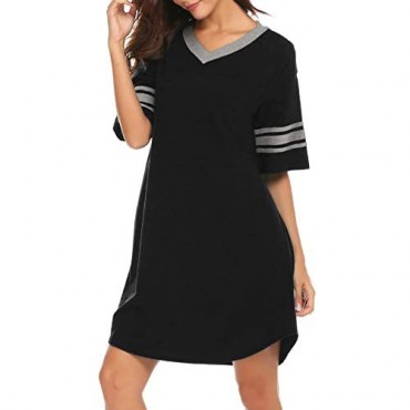 Ekouaer Women's Nightgown Cotton Novelty Sleepshirts V Neck Short Sleeve Sleep Shirt Loose Comfy Pajama Sleepwear S-XXL