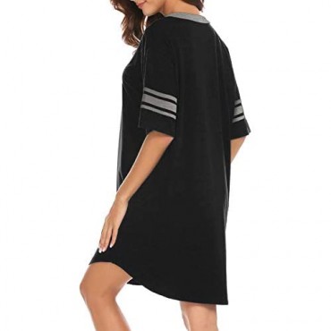Ekouaer Women's Nightgown Cotton Novelty Sleepshirts V Neck Short Sleeve Sleep Shirt Loose Comfy Pajama Sleepwear S-XXL