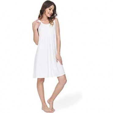 GYS Women's Bamboo Nightgown Sleeveless Tank Sleepwear Soft Pleated Scoopneck Nightdress