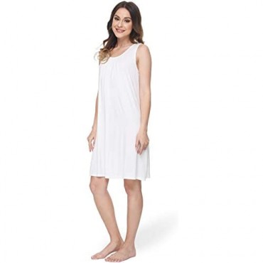 GYS Women's Bamboo Nightgown Sleeveless Tank Sleepwear Soft Pleated Scoopneck Nightdress