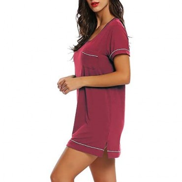 Joyaria Womens Soft Bamboo Short Sleeve V-Neck Nightgown Night Shirt Sleep Dress