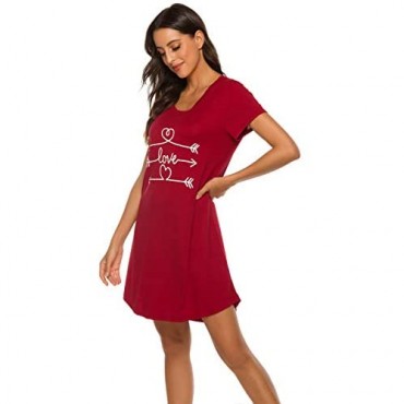 LOCUBE Womens Nightgown Soft Sleep Shirts Short Sleeve Night Shirt Cute Print Sleepwear Dress