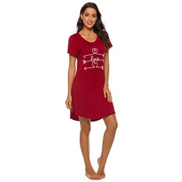 LOCUBE Womens Nightgown Soft Sleep Shirts Short Sleeve Night Shirt Cute Print Sleepwear Dress