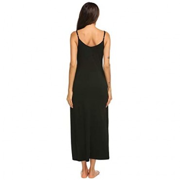 LOMON Nightgowns for Women Cotton Spaghetti Strap Slit Maxi Dress S-XXL