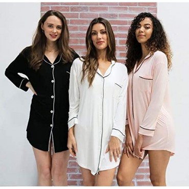 ModParty Women’s Long Sleeve Pajama Top Button Down Bridesmaid Bachelorette Sleep Shirt Dress