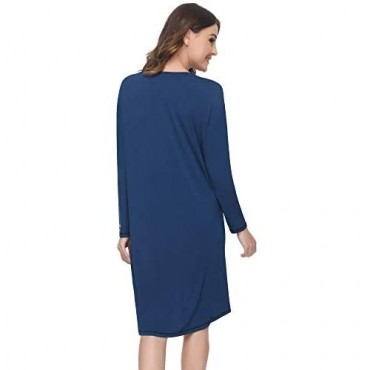 NACHILA Womens Long Sleeve Nightgown Soft Bamboo Sleepwear Scoop Neck Loungewear S-XL