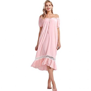 Nanxson Women's Vintage Nightgown Short Sleeve Nightdress Lace Victorian Nightwear Lounge Dress