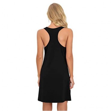 PrinStory Women's Soft Nightdress Racerback Sleeveless Sleep Dress Nightgown Sleepwear For Knee Length Chemise