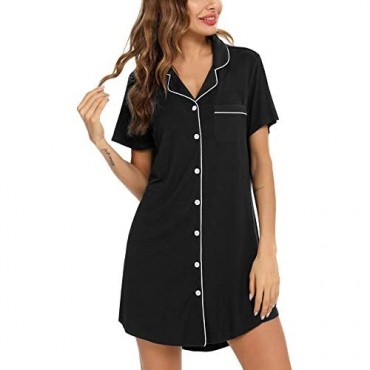 Samring Nightgown for Women Sleep Shirt Short Long Sleeve Sleepwear Silk Nightshirt Button Down Pajama Dress S-XXL
