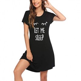 Sheshow Women's Nightgown Cute Print Sleepshirt Short Sleeve Nightshirt Round Neck Sleepwear