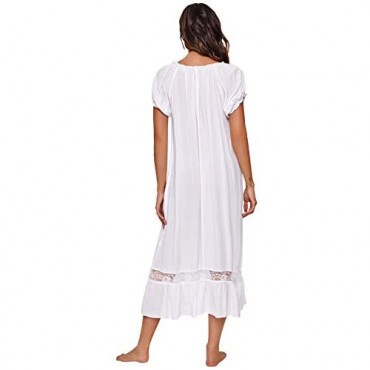 Verdusa Women's Lace Nightdress Short Sleeve Victorian Nightgown Sleepwear Pajama