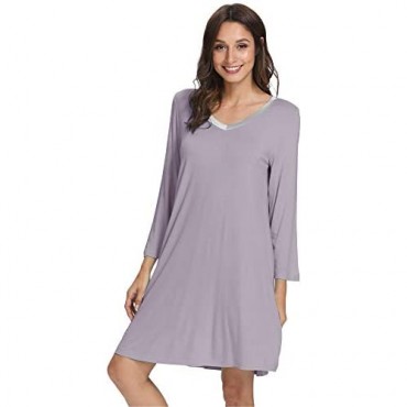 WiWi Bamboo Nightgowns for Women Soft Long Sleeve Nightgown Stretchy Nightshirts Plus Size Sleep Dress Loungewear S-4X