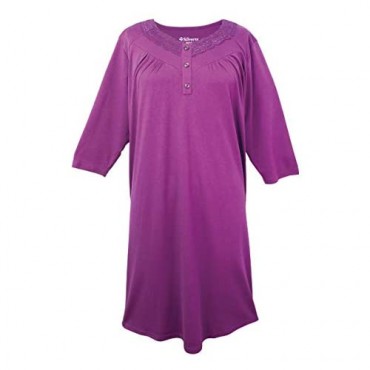 Womens Open Back Knit Nightgown with Diamond Neck and Soft - Magenta MED