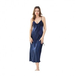 Womens Satin Silk Long Nightgown Sleeveless Sleepwear Chemise Lingerie Slip Dress Spaghetti Strap
