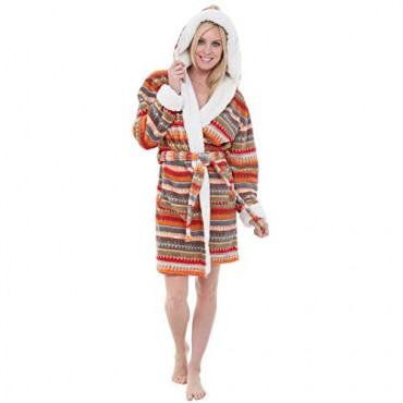 Alexander Del Rossa Womens Sherpa Short Hooded Robe Soft Bathrobe