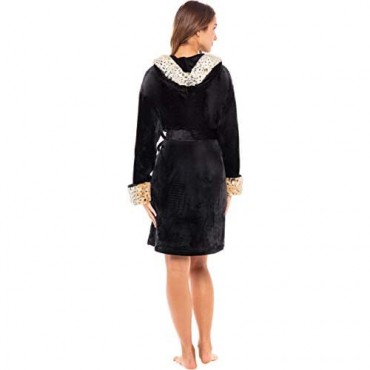 Alexander Del Rossa Women's Short Fleece Robe with Hood Knee Length Faux Fur Bathrobe