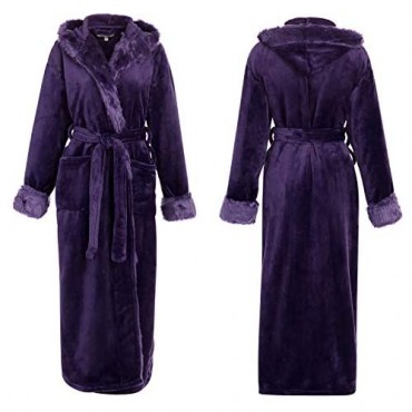 Alexander Del Rossa Women's Short Fleece Robe with Hood Knee Length Faux Fur Bathrobe