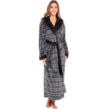 Alexander Del Rossa Women's Warm Fleece Robe with Hood Full Length Plush Printed Bathrobe