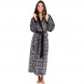 Alexander Del Rossa Women's Warm Fleece Robe with Hood  Full Length Plush Printed Bathrobe