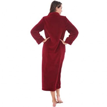 Alexander Del Rossa Women's Zip Up Fleece Robe Long Warm Fitted Bathrobe