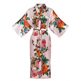 ALHAVONE Womens Silky Robes Long Floral Kimono Robe for Bride Bridesmaid Bridal Party Lightweight Lounge Sleepwear