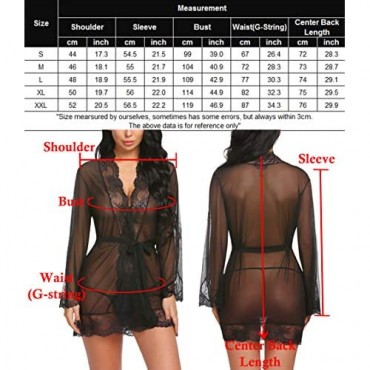 Avidlove Women Lace Kimono Robe Babydoll Sexy Lingerie Mesh Chemise Nightgown Cover Up