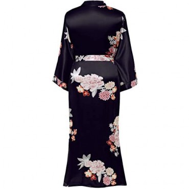BABEYOND Long Kimono Robe Plus Size Floral Satin Robes Plus Size Kimono Cover Up Loose Cardigan Top Bachelorette Party Robe