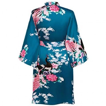 BABEYOND Short Kimono Robe Blouse Peacock Printed Kimono Cover Up Loose Cardigen