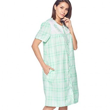 Casual Nights Women's Short Sleeve Snap-Front Lounger Duster House Dress