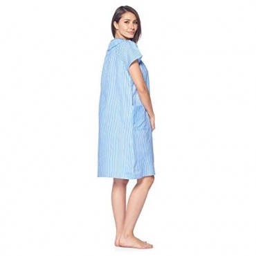 Casual Nights Women's Snaps Front Closure House Dress Short Sleeve Woven Housecoat Duster Lounger Robe