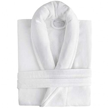 Classic Turkish Towel Velour Shawl Bathrobe - Plush Silky Soft Long Robe Made with 100% Turkish Cotton (White Velour) One Size