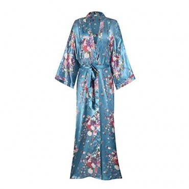 DITSONEO Womens Floral Long Robes Silky Satin Kimono Bridesmaid Bride Party Lightweight Sexy Nightgown Sleepwear