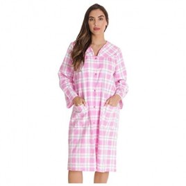 Dreamcrest Women’s Snap-Front House Coat Flannel Duster Robe with Pockets