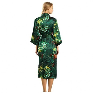 Dynasty Robes 100% Silk Women's Printed Long Robe with Shawl Collar-Dazzling Bloom