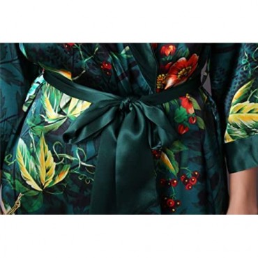 Dynasty Robes 100% Silk Women's Printed Long Robe with Shawl Collar-Dazzling Bloom