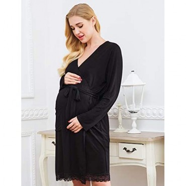 Ekouaer Women's Robe Maternity Sleepwear Pregnancy Nightgown Nursing Soft Kimono Bathrobes