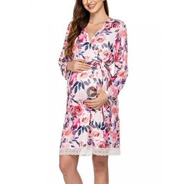 Ekouaer Women's Robe Maternity Sleepwear Pregnancy Nightgown Nursing Soft Kimono Bathrobes