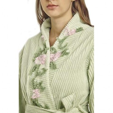 HOC Women's Vine Embroidered Shawl Collar Chenille Robe