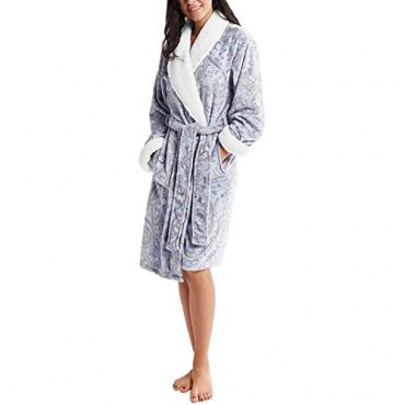 INK+IVY womens Fleece Bathrobe With Belt and Sherpa Collar and Cuff Trim