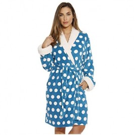 Just Love Sherpa Trim Plush Robe for Women - Polka Dot