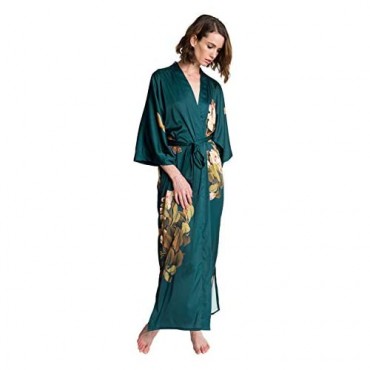KIM+ONO Women's Charmeuse Kimono Robe Long - Watercolor Floral