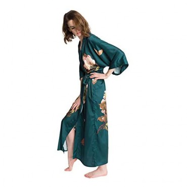 KIM+ONO Women's Charmeuse Kimono Robe Long - Watercolor Floral